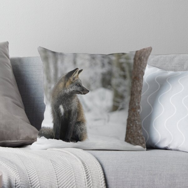 Silver Fox in Snow Throw Pillow