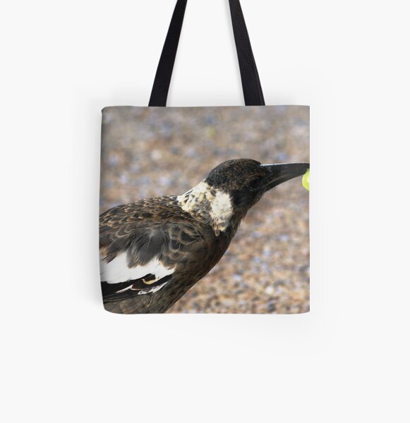 A bird with a Grape All Over Print Tote Bag