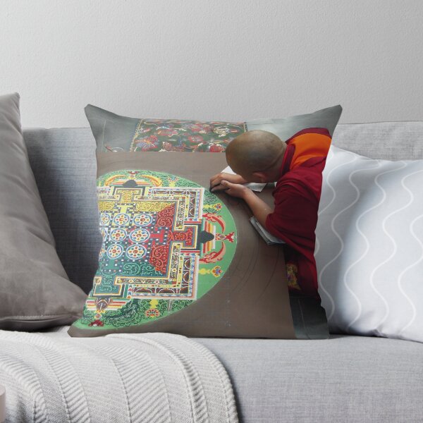 Monk and Mandala Throw Pillow