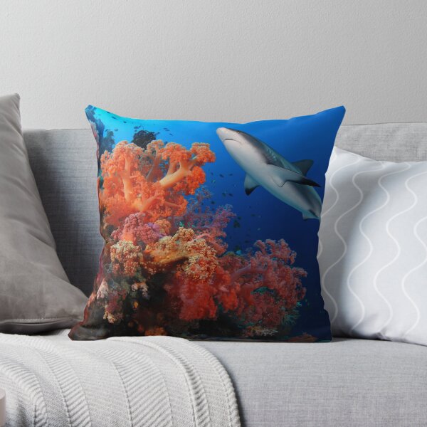 Shark and reef Throw Pillow