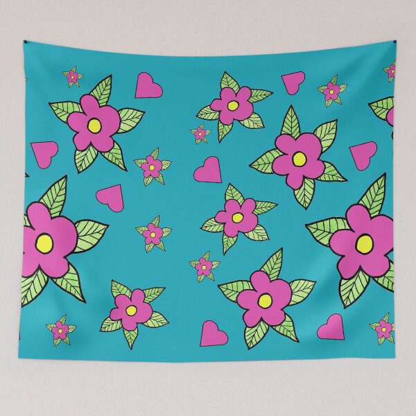 Item preview, Hearts and Flowers Teal designed and sold by Emma Marie Blacker.