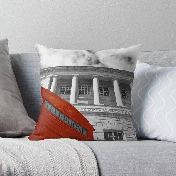 Red telephone box and Manchester library Throw Pillow