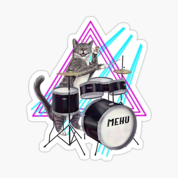Item preview, Cat Drummer - Rock band kitty playing the drums designed and sold by Mehu.