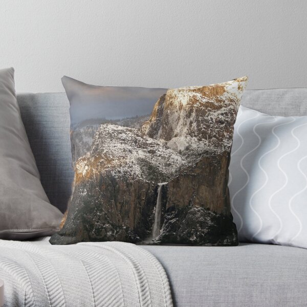 Evening Sun Greets the Mountains ~ Cathedral Rocks and Bridalveil Fall, Yosemite Throw Pillow