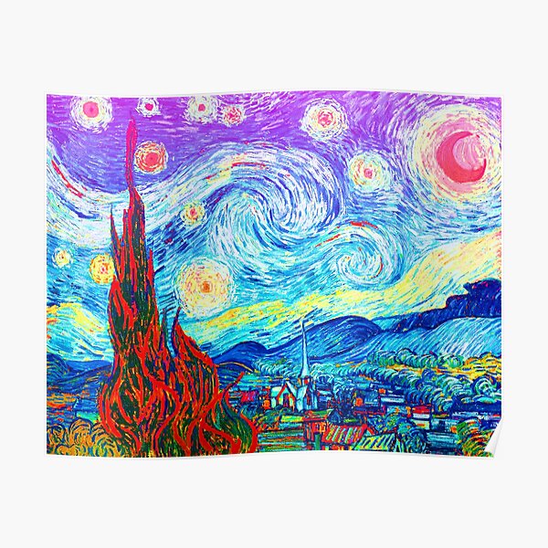 Psychedelic Colorful Starry Night Abstract Van Gogh Poster