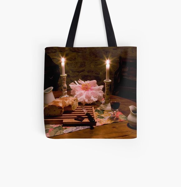 Bread, Wine, and Peony All Over Print Tote Bag