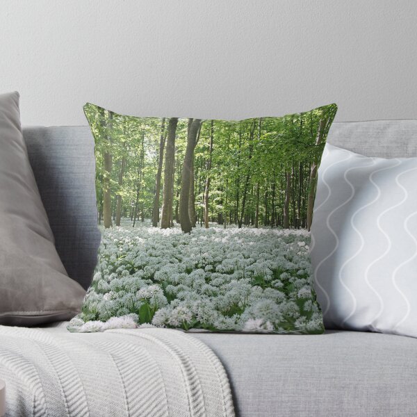Ramsons in the shady forest Throw Pillow