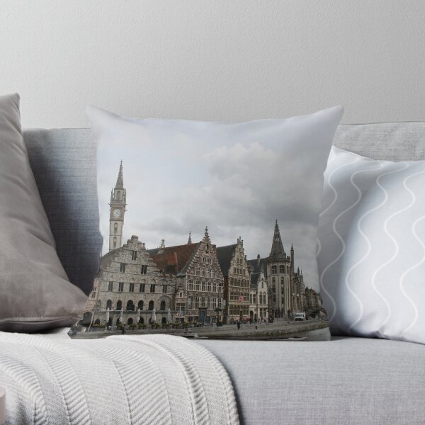 The Graslei, Ghent Throw Pillow