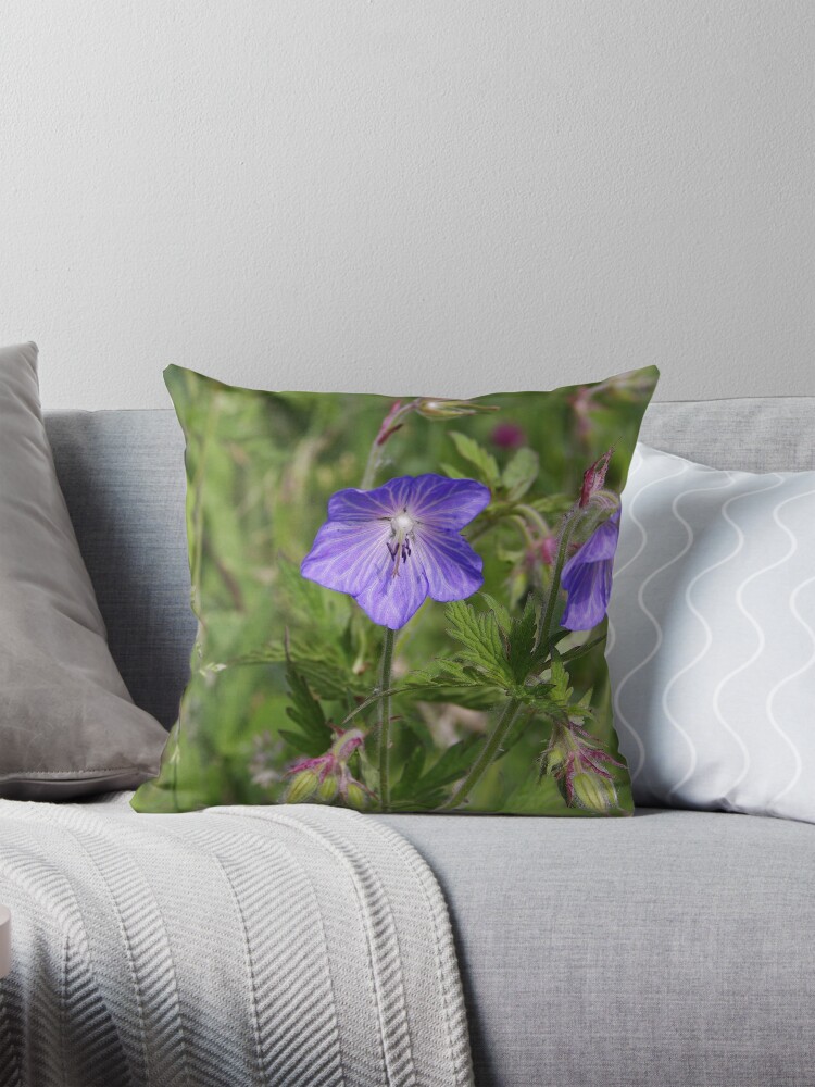 Thumbnail 1 of 4, Pillow, Soft blue Crane´s bill designed and sold by steppeland.