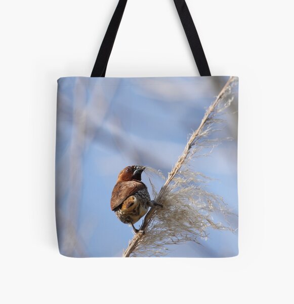 Nutmeg Manniken on Blue All Over Print Tote Bag