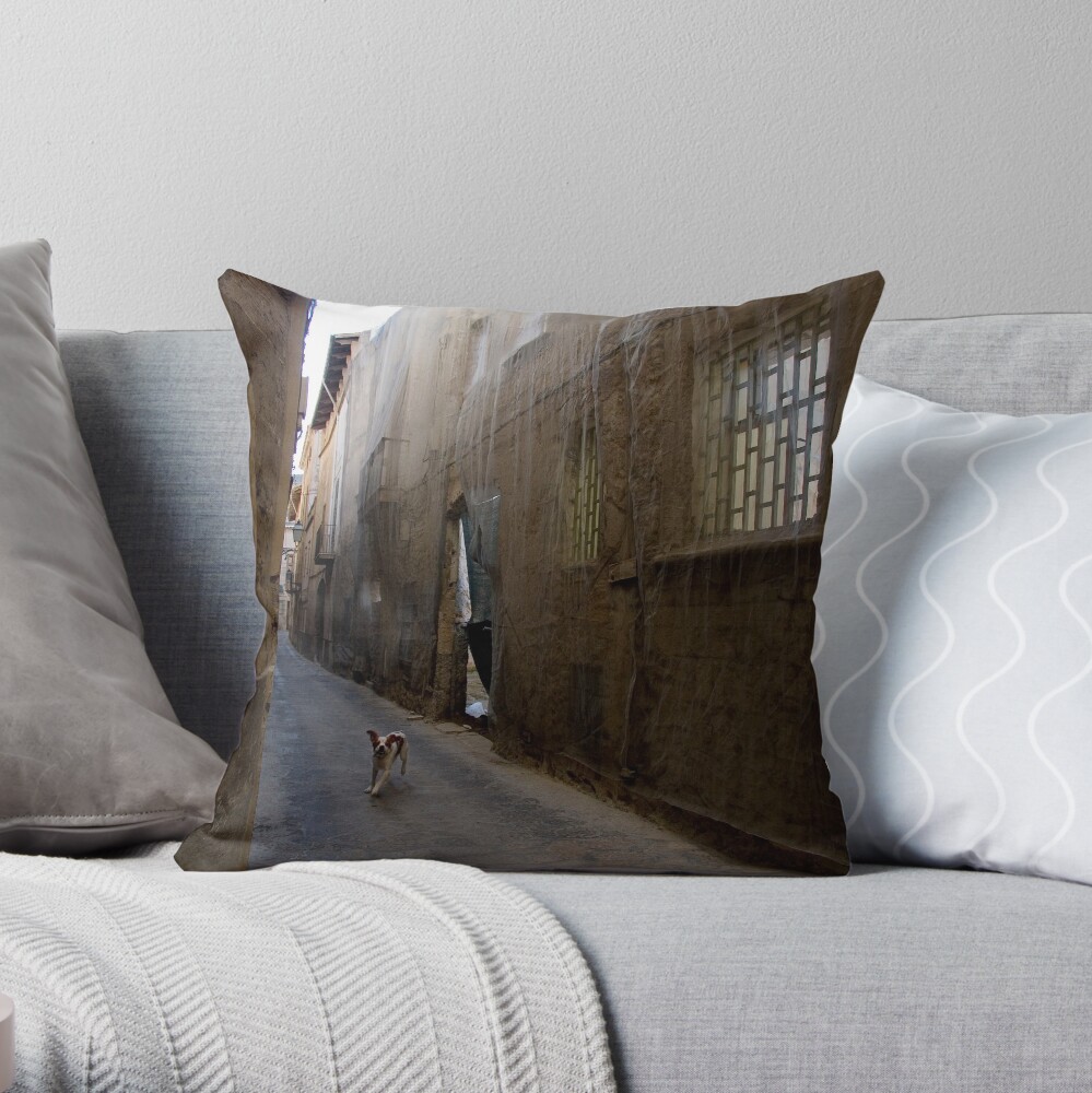 Dog Street Throw Pillow