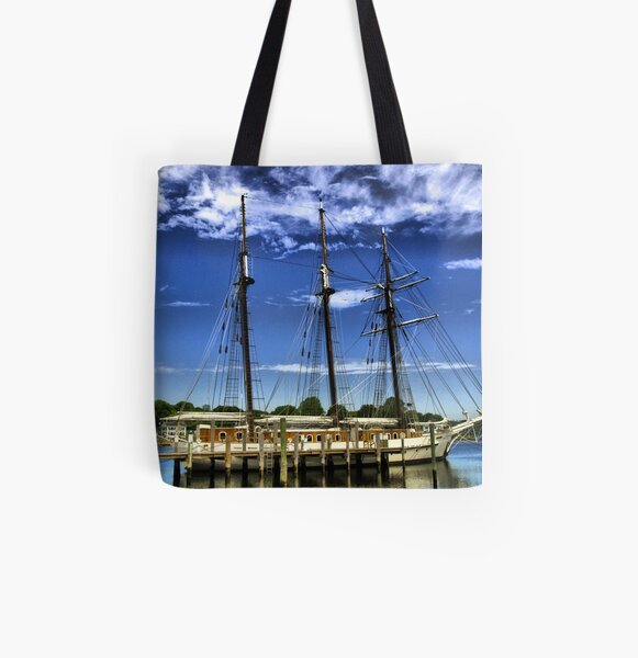 Ship Docked On The Mystic River All Over Print Tote Bag
