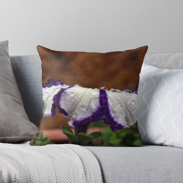 Wet Striped Petunia Throw Pillow