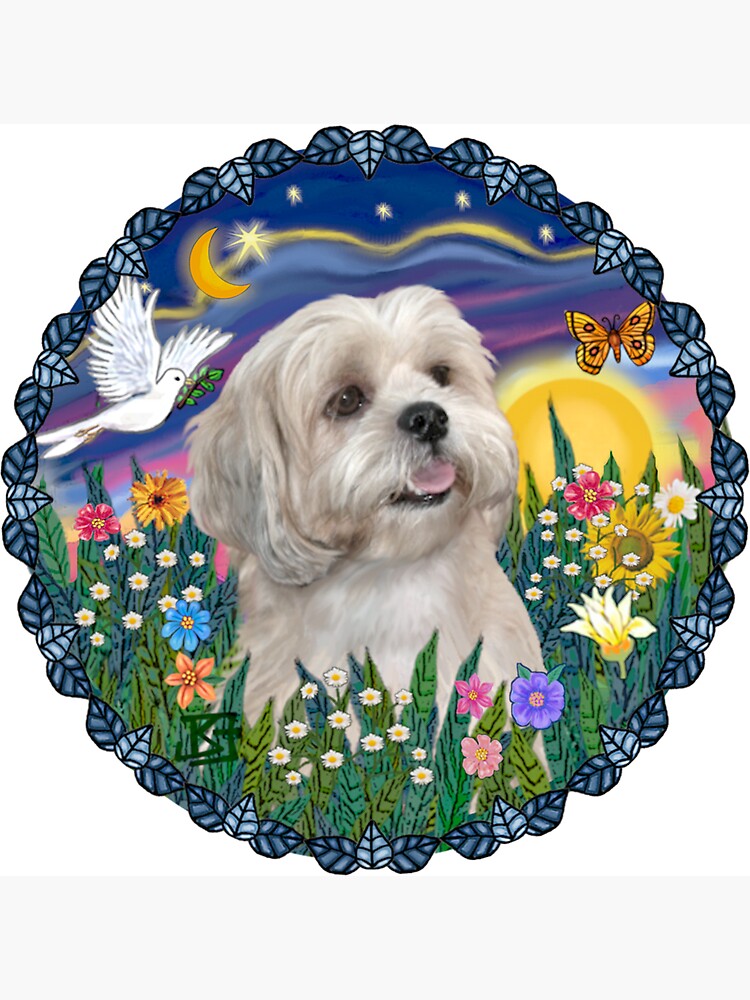 Garden Sunrise with a Lhasa Apso (cream) by JeanBFitzgerald