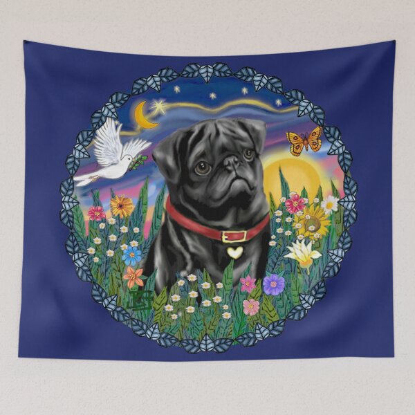 Item preview, Garden Sunrise with a Pug (black) designed and sold by JeanBFitzgerald.