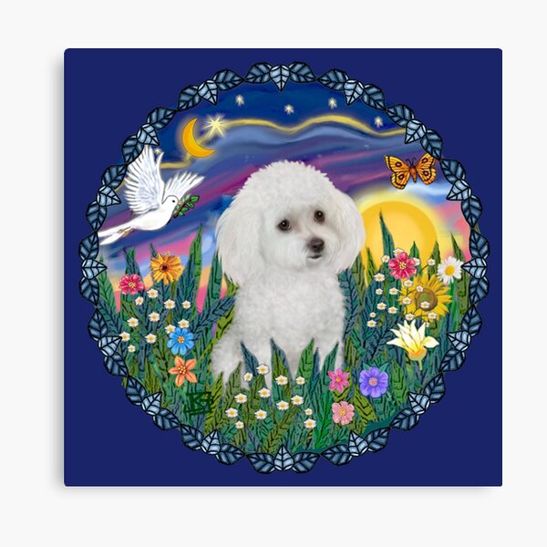 Garden Sunrise with a Poodle (white) Canvas Print