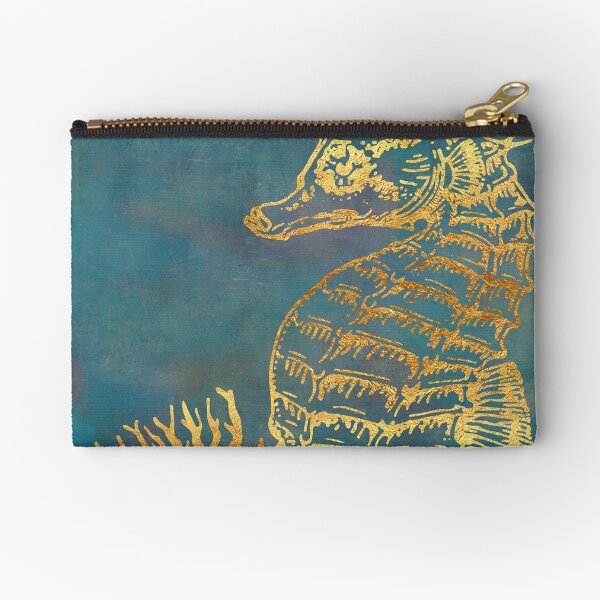 Deep Sea Life V Golden Seahorse, ocean texture Zipper Pouch