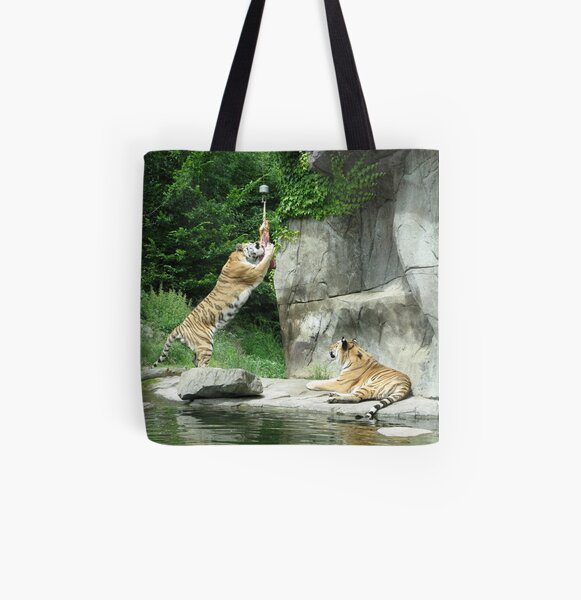 Tiger couple at snacktime, horizontal All Over Print Tote Bag