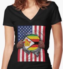 Zimbabwe Flag American Flag Ripped - Gift For Zimbabwean From Zimbabwe Shirt mit V-Ausschnitt