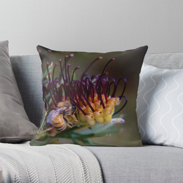 Bee on prikly toothbrushes Throw Pillow