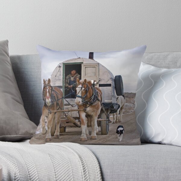 Sheep Wagon, Red Desert, Wy Throw Pillow