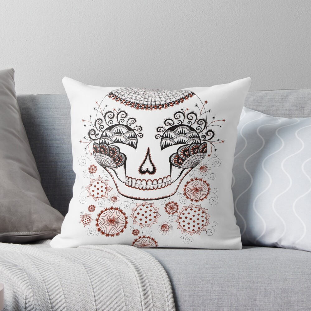 Carnival Skull Throw Pillow