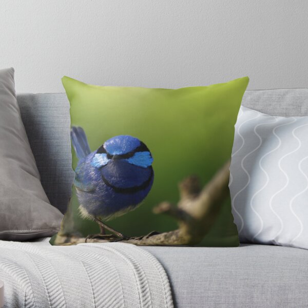 Blue Wren Throw Pillow
