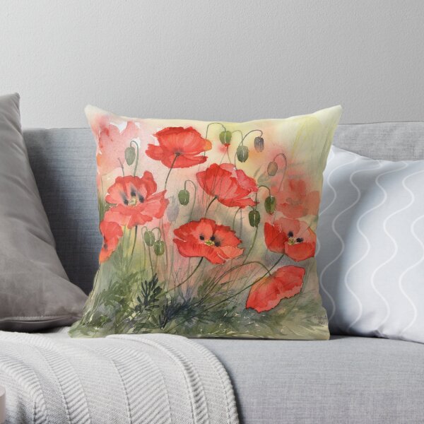 Field Poppies Throw Pillow