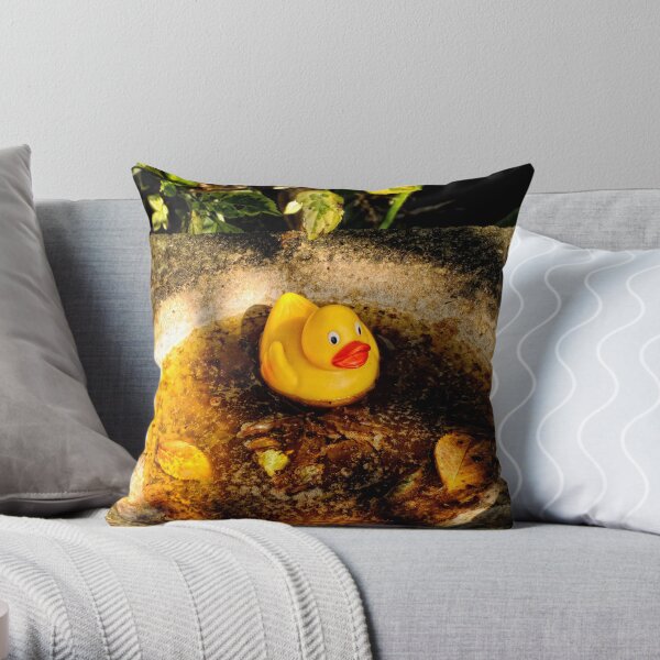 A Rubber Duck in my Bird bath. Throw Pillow