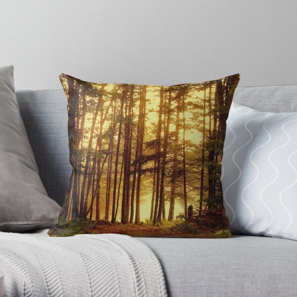 foggy mist in maine forest Throw Pillow