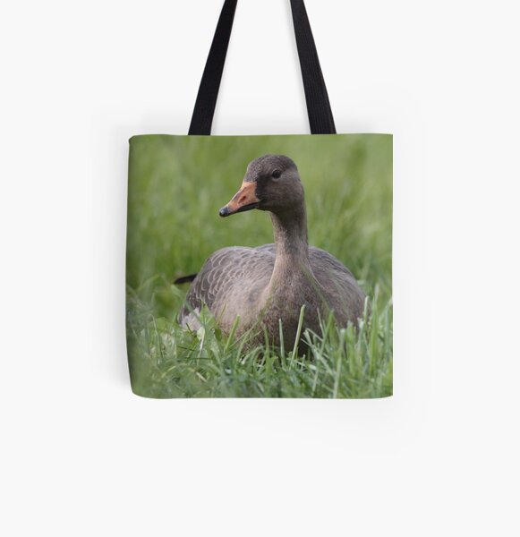 Greater White-fronted Goose in Grass All Over Print Tote Bag