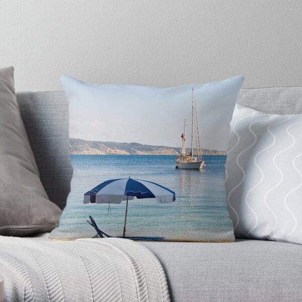 Sailing off Kerasia Beach, Corfu Throw Pillow