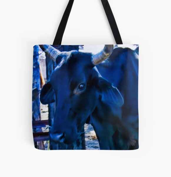 Blue Cow All Over Print Tote Bag