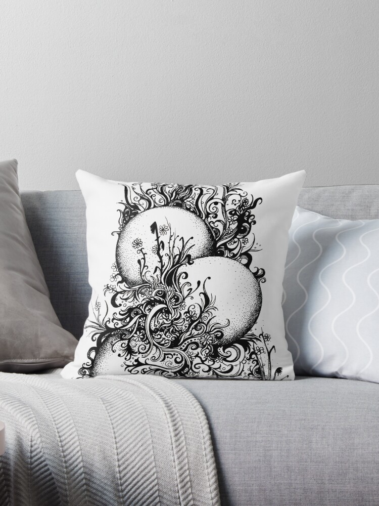 Thumbnail 1 of 3, Throw Pillow, Greenery, Ink Drawing designed and sold by Danielle Scott.