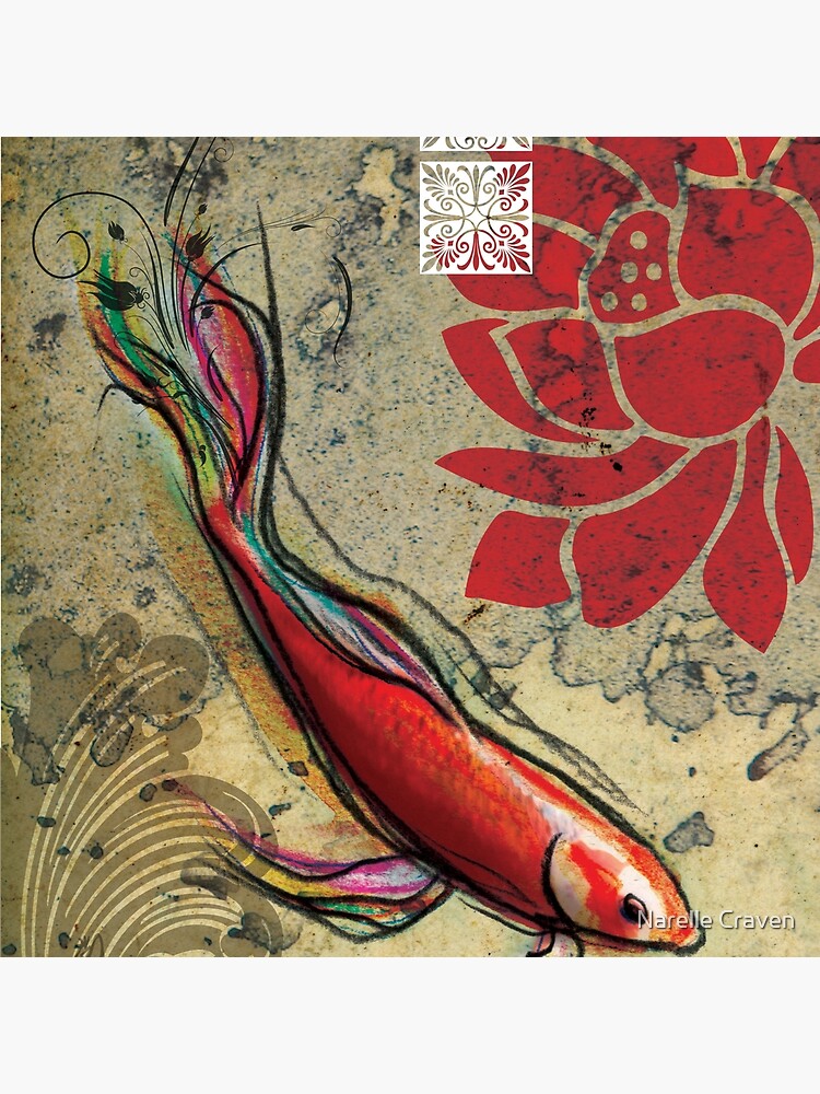 "The Lucky Fish Mixed Media" Throw Pillow by Narelle Redbubble