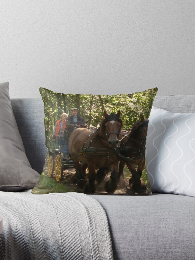 Thumbnail 1 of 4, Pillow, Full speed ride with draft horses and carriage designed and sold by steppeland.