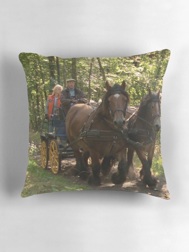 Thumbnail 3 of 4, Pillow, Full speed ride with draft horses and carriage designed and sold by steppeland.
