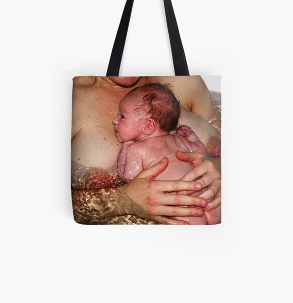 Infant and mother in bath All Over Print Tote Bag