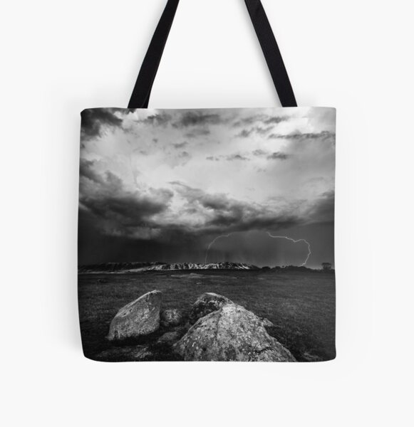 Lightning at the Rocks All Over Print Tote Bag