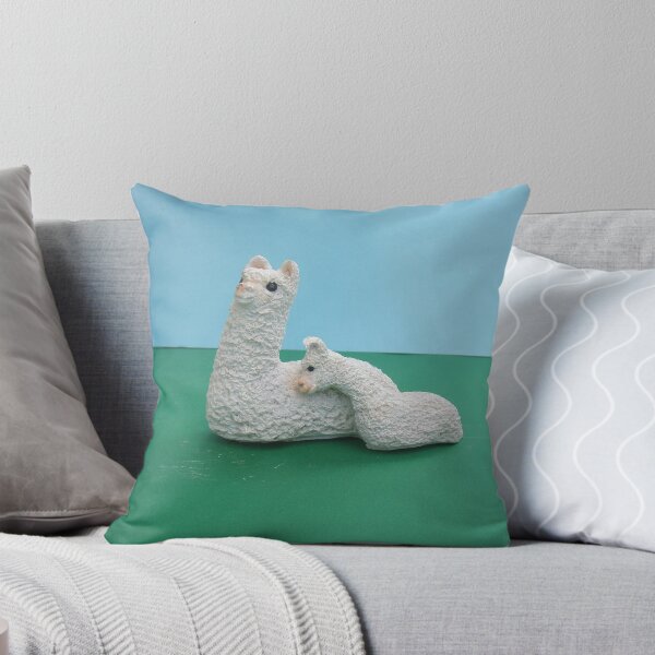 White Mum and baby Alpaca Throw Pillow