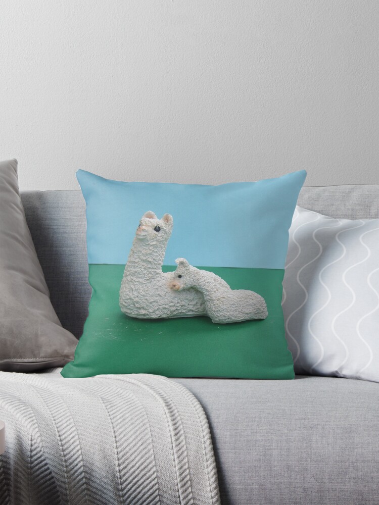 Thumbnail 1 of 4, Pillow, White Mum and baby Alpaca designed and sold by windana1.
