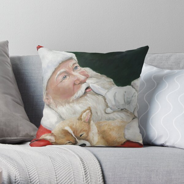 Pembroke Welsh Corgi and Santa Claus Throw Pillow