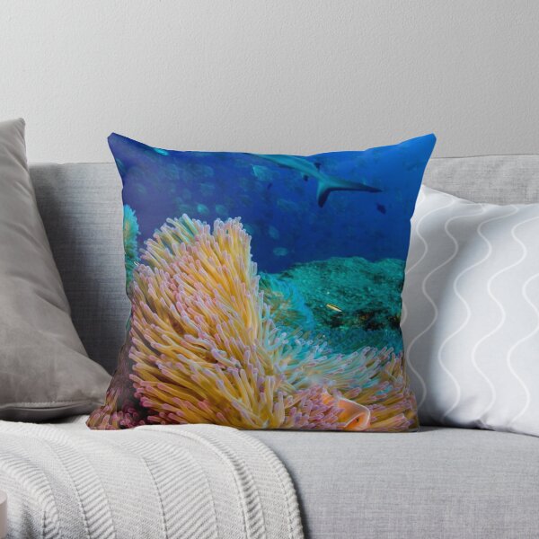Shark and anemone fish Throw Pillow