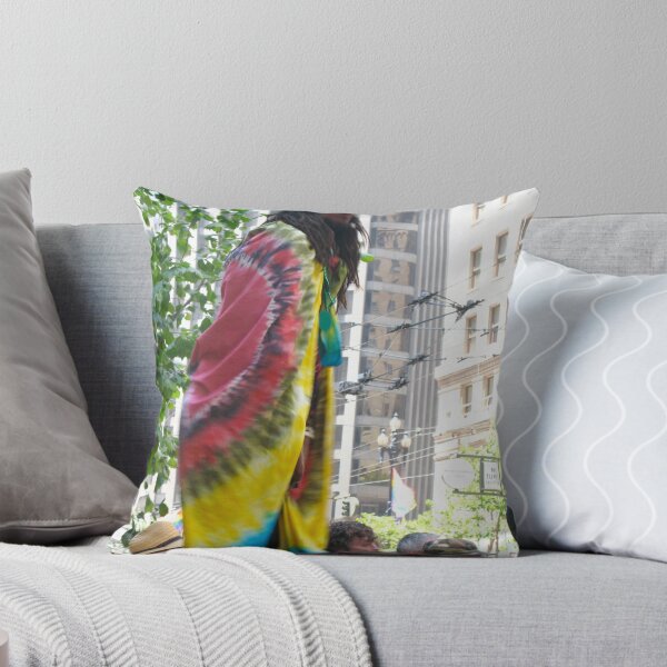 A Hippy on a Garbage Bin Throw Pillow