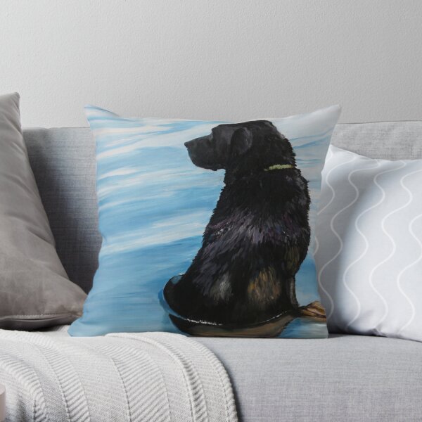 Black Lab in Water Throw Pillow