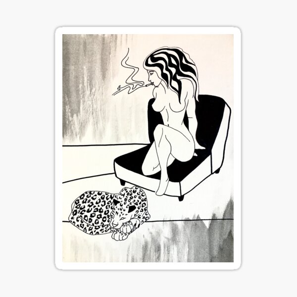 Leopard and girl art Sticker