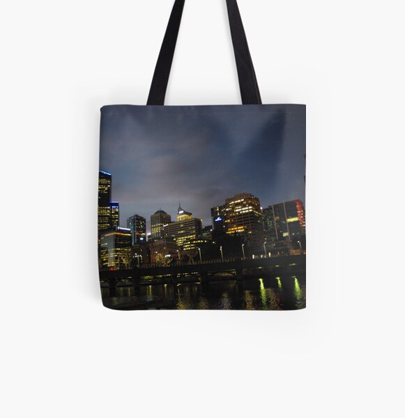 Night Time Sky in Melbourne From the Yarra River All Over Print Tote Bag