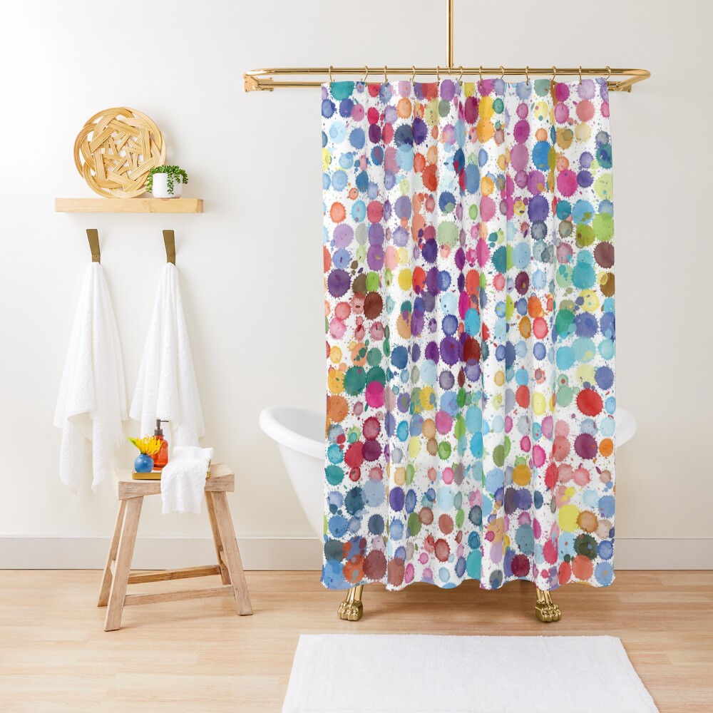 "Rainbow Color Pattern Paint Splatter" Shower Curtain by Altohombre
