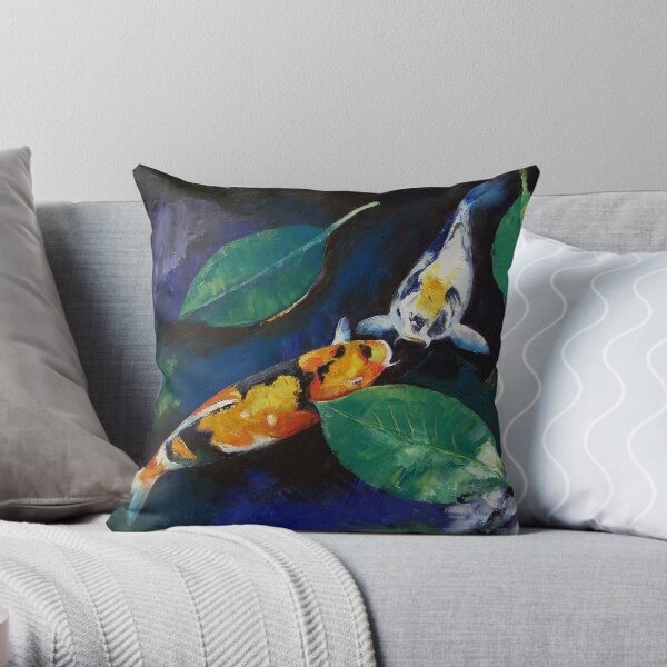 Koi et feuilles de banian Coussin