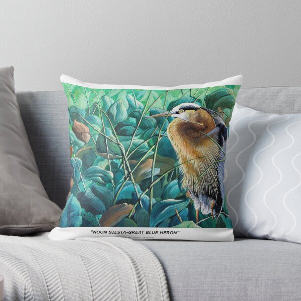 "Noon Siesta-Great Blue Heron" Throw Pillow